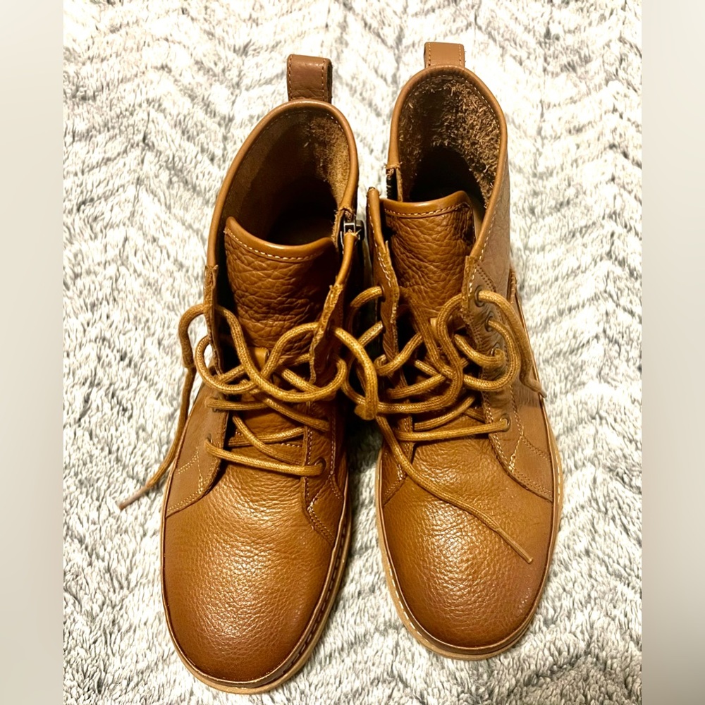 UGG Women’s Deconstructed Lace Chestnut Leather Combat Boots. Worn once.